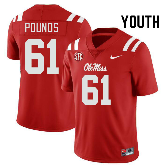 Youth #61 Diego Pounds Ole Miss Rebels College Football Jerseys Stitched-Red